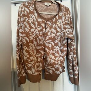 LOFT Brown and Cream Floral Cardigan
